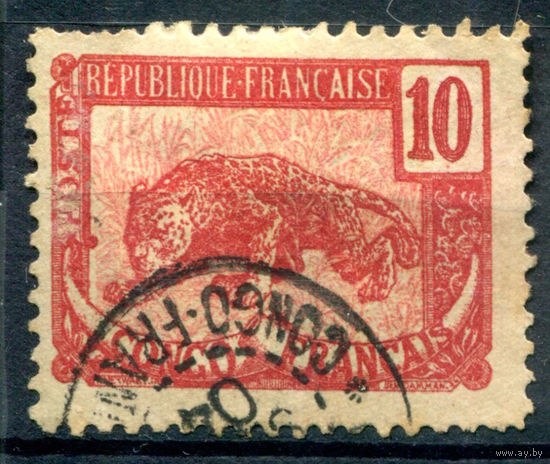 Французское Конго - 1901/07г. - пантера, 10 с - 1 марка - гашёная [Mi 34]. #4-W1-123-A-1