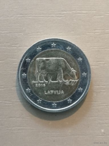 Латвия 2 евро, 2016 год, Латвийская бурая корова, KM# 175