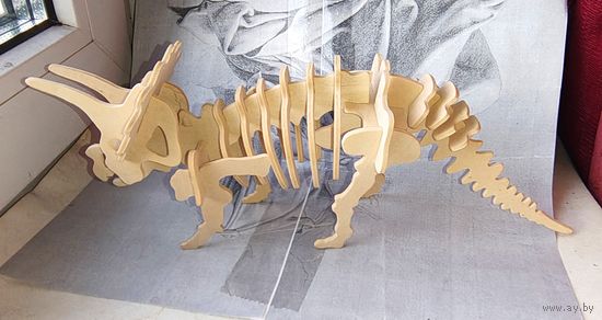3D пазл деревянный, сборная модель, развивающая головоломка. Динозавр. Трицератопс
