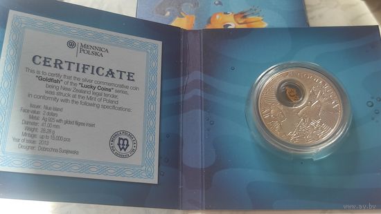 2 доллара. Ниуэ. Золотая рыбка.