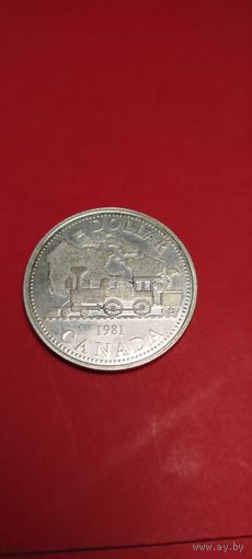 Доллар 1981. Канада. Серебро. 100 лет Трансконтинентальной железной дороге. С рубля.(01)