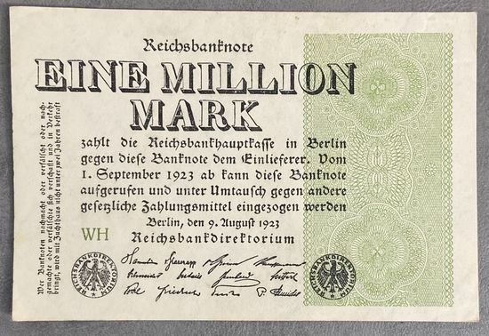 Банкнота 1 миллион марок 1923 год. Веймарская республика .