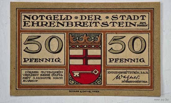 1921 год 50 пфеннигов  Германия