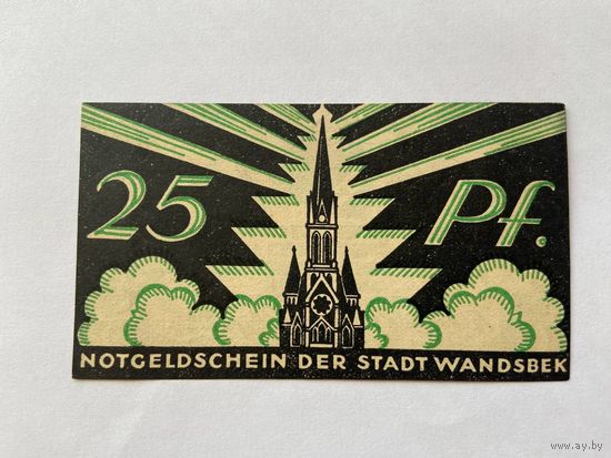 Нотгельд 25 пфеннигов Вандсбек. Веймарская республика - 1602