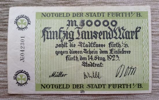 Werty71 Германия 50000 марок 1923 банкнота Гроссгельд Фюрт