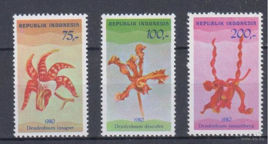 [127] Индонезия 1980.Флора.Цветы.Орхидеи. СЕРИЯ+БЛОК. MNH