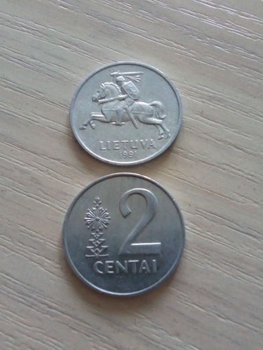 Литва 2 цента 1991г.