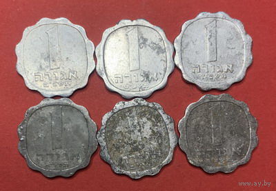 Израиль, 1 агорот, 6шт. все разных лет