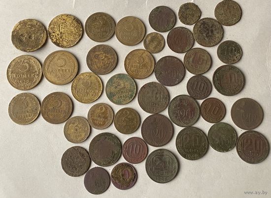 Монеты 40 шт. Разные, ранний СССР.