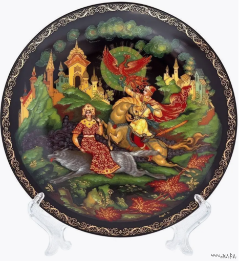 Декоративная Коллекционная тарелка Палех Иван-царевич и серый волк