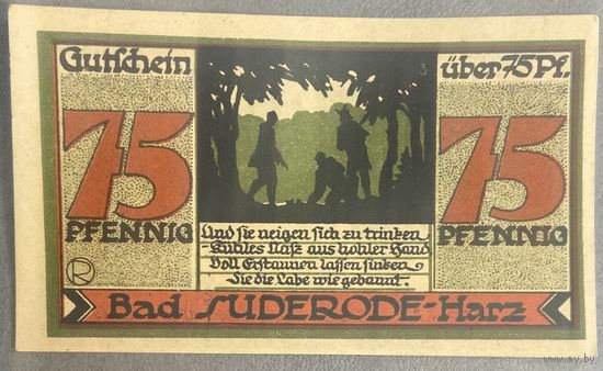 Нотгельд 75 пфеннигов 1921 год. Бад-Зудерод,. Веймарская республика