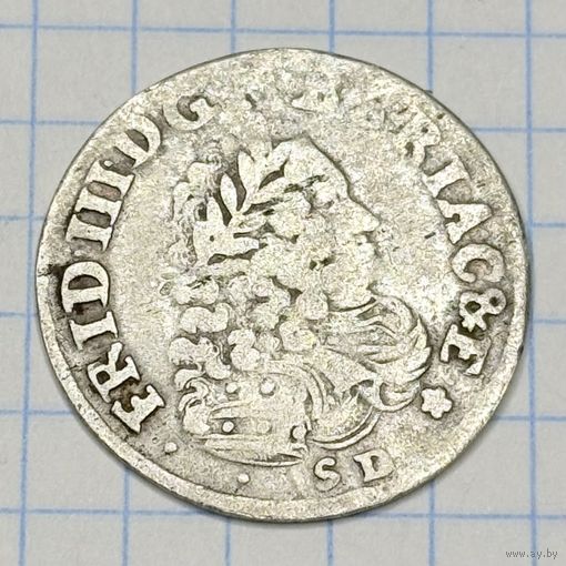 С 1 РУБЛЯ! МОНЕТА 6 ГРОШЕЙ ПРУССИЯ 1698 СЕРЕБРО