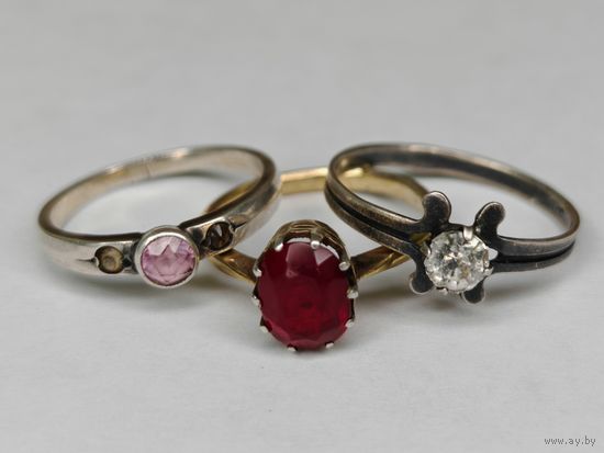 Серебряное кольцо 875 пр. СССР одним лотом 3 шт. С рубля.