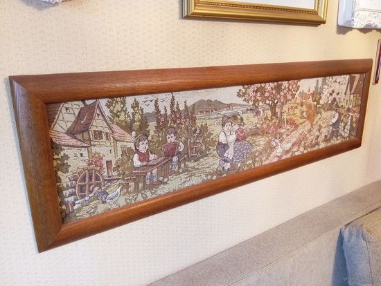 - ГОБЕЛЕН Германия 140х41 см Деревянная рама 1950-ые Единый ! Редкость !