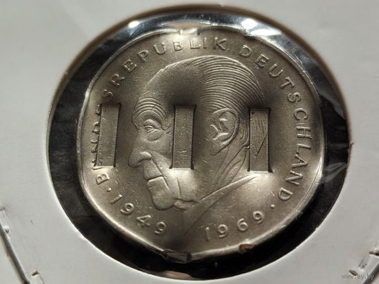 Германия (ФРГ). 2 марки 1986 D - Конрад Аденауэр, 20 лет Федеративной Республике (1949-1969). Брак, аннулят, гашение ЦБ Германии. Торг.
