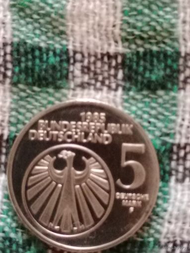 Германия 5 марок 1985 Год музыки