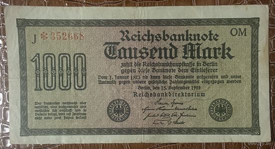 Банкнота 1000 марок 1922 год. Веймарская республика