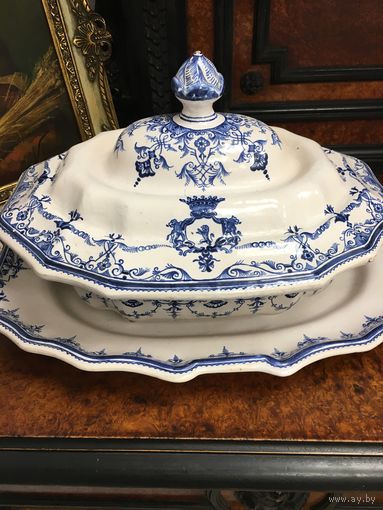 Супница с гербом 19 век + подставка