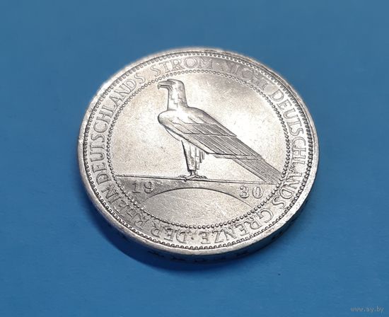 Германия. 3 рейхсмарки. 1930 год. Веймар. Птица. Демилитаризация Рейнланда. Отличная! Серебро