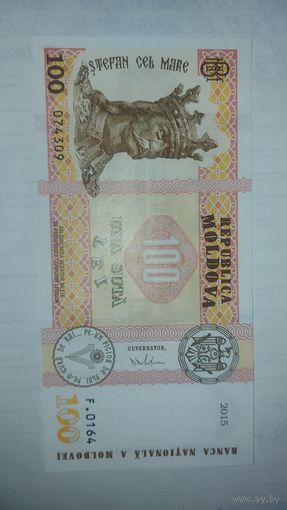 Молдова 100 лей 2015 год состояние UNC