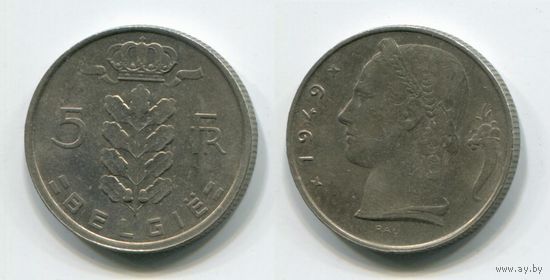 Бельгия. 5 франков (1949, BELGIE, XF)