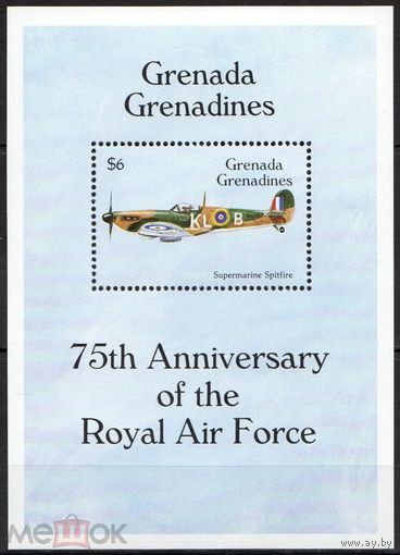 1993 г Гренада Гренадины авиация самолёты 75 лет RAF блок MNH