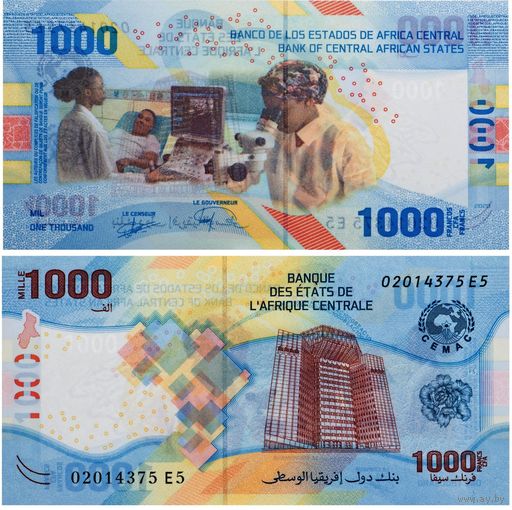 Центрально - Африканские Штаты 1000 франков  КФА  2020 год UNC  (гибрид: бумага+полимер)