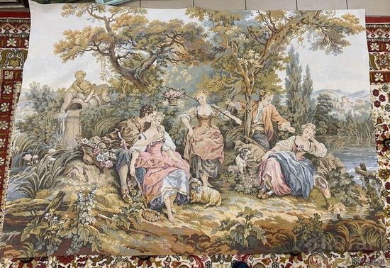 - Старый Гобелен Франция 186х132 см Хлопок Оригинал !