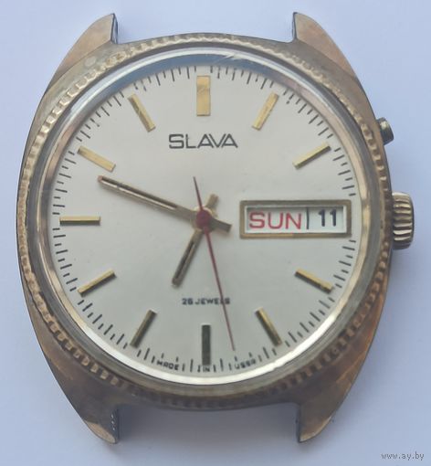 Мужские механические часы второго московского часового завода "Слава" в позолоченном, пыле и влага защитном корпусе