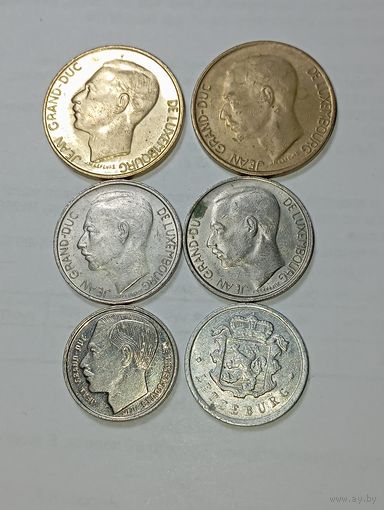 Люксембург 5 франков 1986 , 1987 , 1 франк 1976 , 1978 , 1991 и 25 сантимов 1967 года .