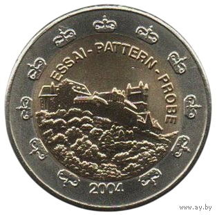 КНЯЖЕСТВО ЛИХТЕНШТЕЙН. 2 ЕВРО 2004. ПРОБА. ПАТТЕРН. Тираж 10000. UNUSUAL