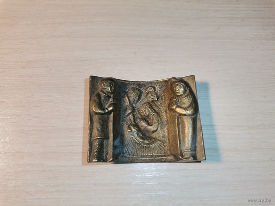 Бронзовый барельеф с изображением сцены Рождества Христова, размер 5*4 см., Эгино Вайнер.