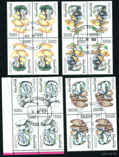 Грибы Беларусь 1999 год (341-344) серия из 4-х марок в квартблоках