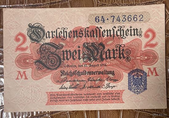 Банкнота 2 марки 1914 год. Германская империя.