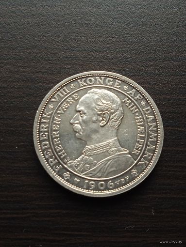 Дания 2 кроны 1906 г. "смерть Кристиан IХ/воцарение Фредерик VIII" Серебро