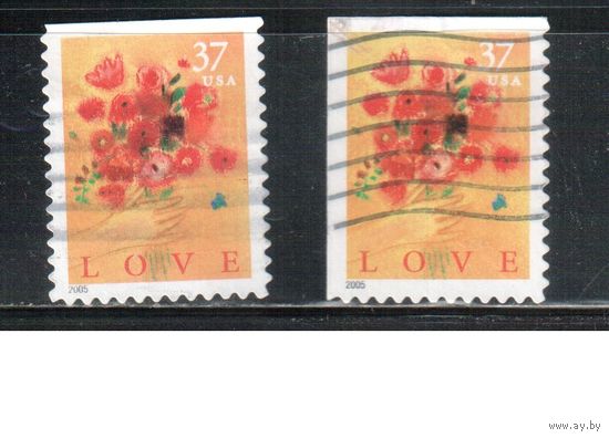 США-2005 (Мих.3906 BD+ВЕ) , гаш., Поздравительные марки, Цветы,(одиночка), зубцовки
