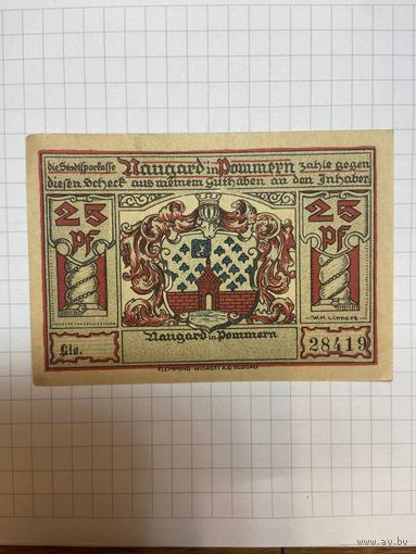 25 пфеннигов (нотгельды) г. Германия Наугард ин Померания-1201