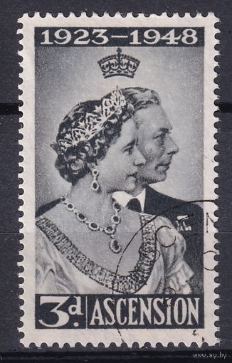 94.BrKS. Великобритания. Колонии. Асенсьон. Серебряная свадьба Георга VI и Елизаветы. 1948 г. 3d. Mi.#55.