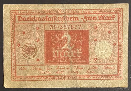 Банкнота 2 марки 1920 год. Веймарская республика