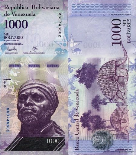 Венесуэла 1000 боливаров образца 2017 года UNC p95b серия М