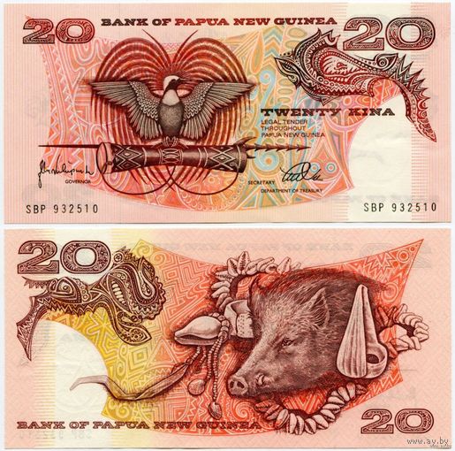 Папуа-Новая Гвинея. 20 кина (образца 1988 года, P10c, UNC)
