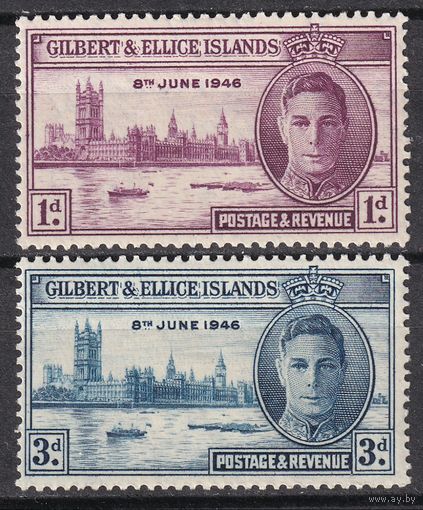 52.BrKS. Великобритания. Колонии. Острова Гилберта и Эллис. Георг VI. Победа во Второй Мировой Войне. Парламент. 1946 г. Полная серия. Mi.##50-51.