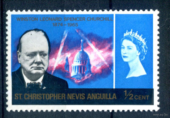 Британские колонии - Сент-Кристофер-Невис-Ангилья - 1966 - Уинстон Черчилль, 1/2 с - 1 марка - MNH с незначительным дефектом клея [Mi 160]. #2-Bc-56-A-2