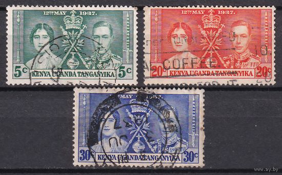 104.BrK. Великобритания. Колонии. Кения, Уганда и Танганьика. Коронация Георга VI и Елизаветы. 1937 г. Полная серия. Mi.##49-51.