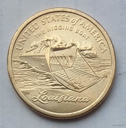США 1 доллар 2023 г. Американские инновации. Лодка Хиггинса. Штат Луизиана