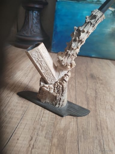 Трубка старинная  глина кость рабочая.