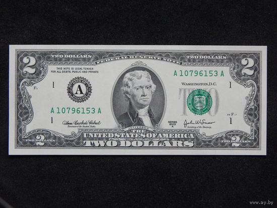 США 2 доллара 2003г.UNC (из пачки).