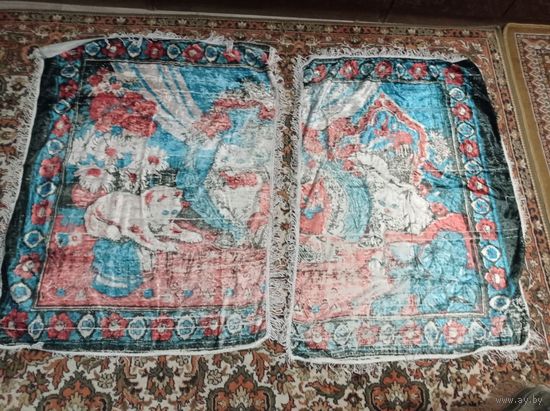 Ковер с котятами, плюшевый СССР, разрезан на две части. Плюш СССР, коты.