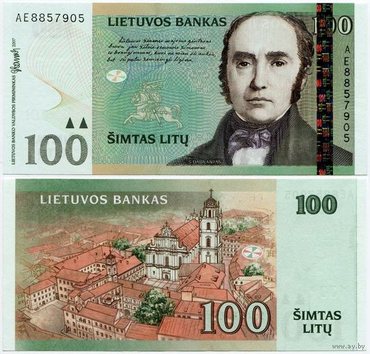 Литва. 100 лит (образца 2007 года, P70, aUNC) [серия AE]