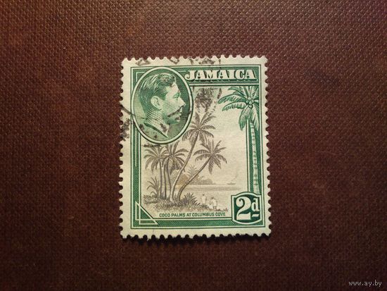 Британская Ямайка 1938 г.Король Георг VI .Кокосовые пальмы в бухте Колумбус ./26а/